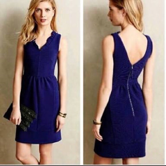Anthropologie Dresses & Skirts - Anthropologie Maeve Ruffled Ottoman Blue Dress EUC